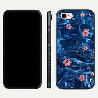 Blooming Water Drift Glass Case for iPhone 6 Plus front-and-back layout highlighting edge design and serene water bloom art