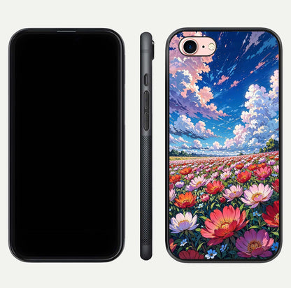 Blossom Sky Field Glass Case for iPhone 6 Plus front-and-back layout highlighting design edges and gloss clarity