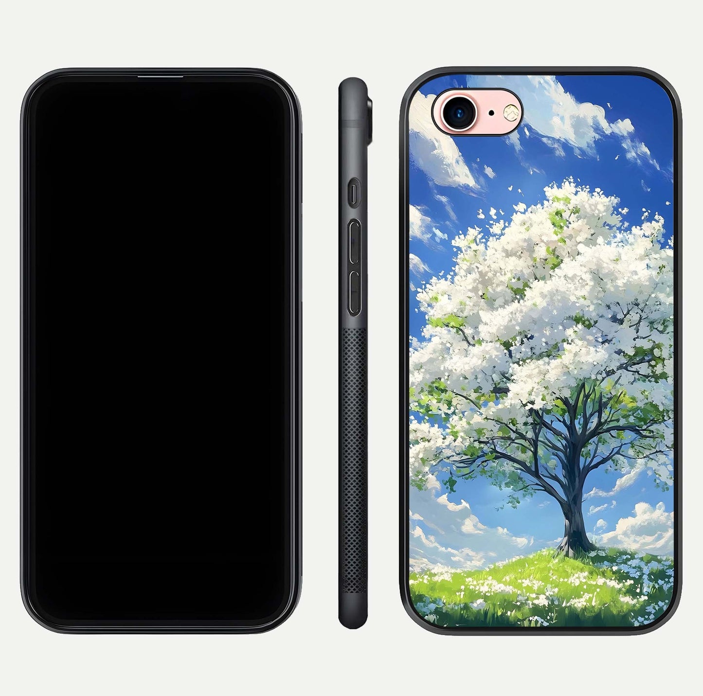 Blossom Sky Serenity Glass Case for iPhone 6 Plus dual-view layout showing pastel hues and soft protective edges