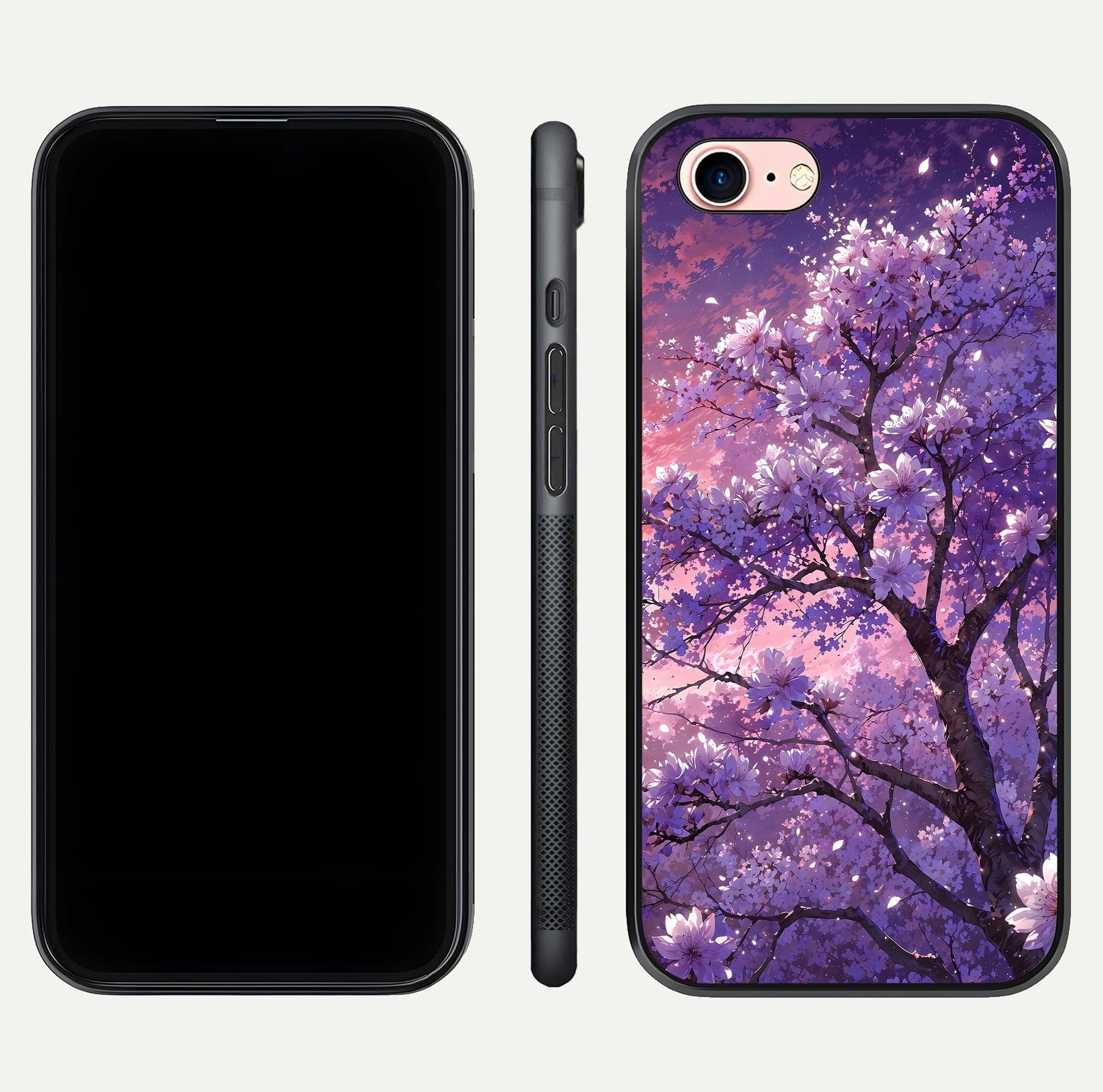 Blossom Tree Glass Case for iPhone 6 Plus front-and-back layout showing art alignment and gloss reflection