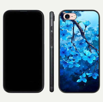 Blue Blossoms Branch Glass Case for iPhone 6 Plus dual-view layout displaying floral art and sleek protective frame