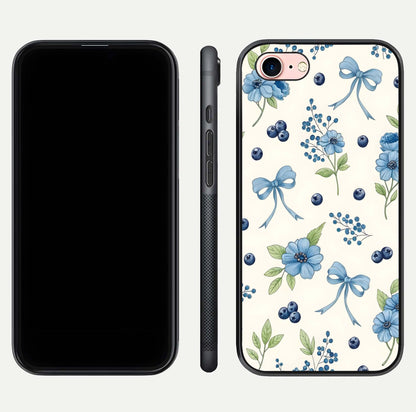 Blue Flower & Bow Glass Case for iPhone 6 Plus dual-view layout showing balanced pattern and smooth edges