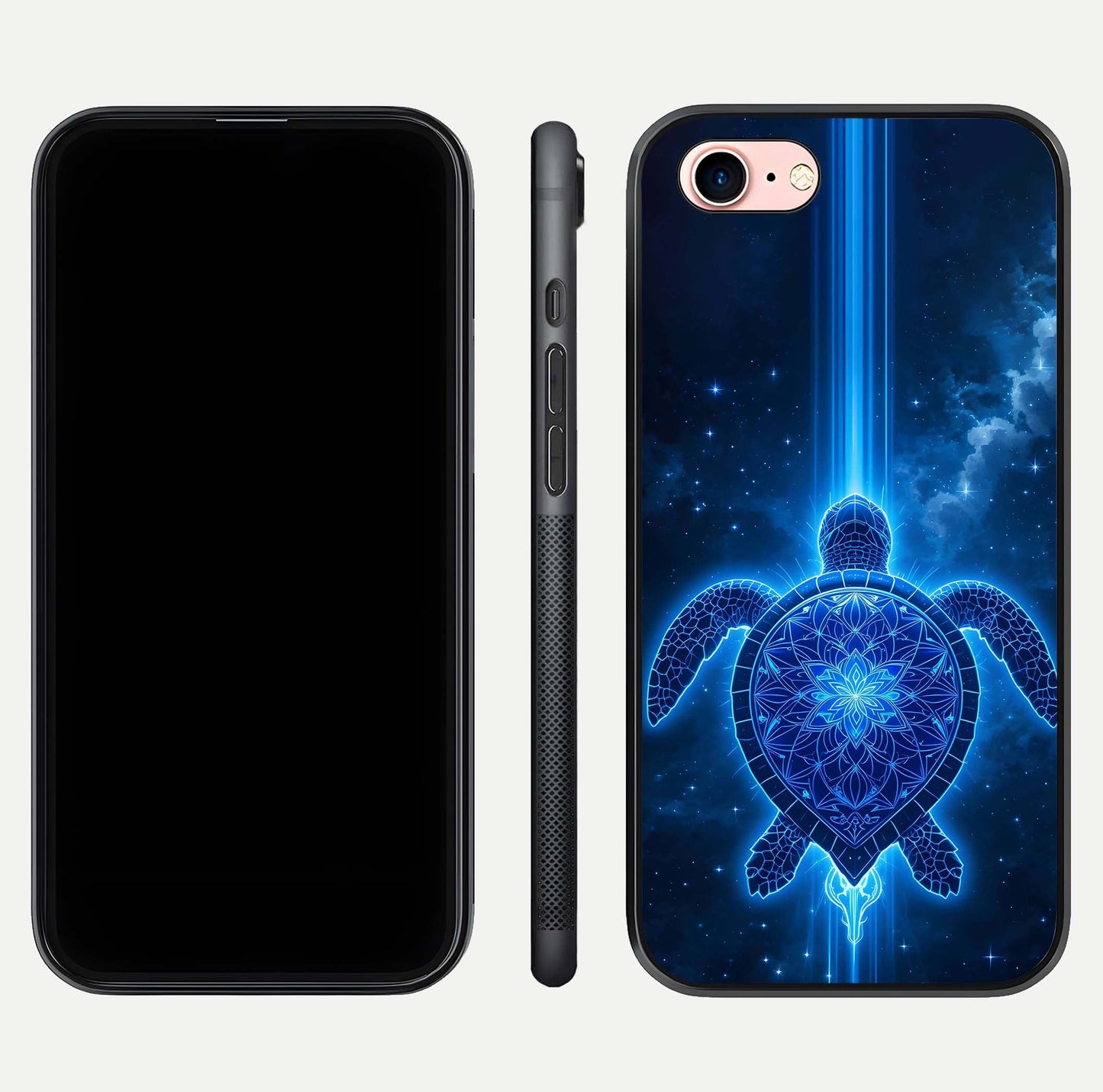 Blue Galaxy Turtle Glass Case for iPhone 6 Plus front-and-back layout highlighting cosmic art and reflective glass
