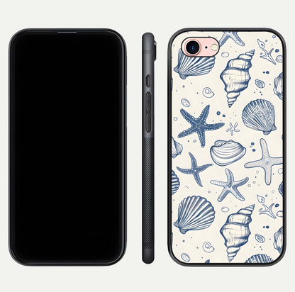 Blue Ocean Outline Glass Case for iPhone 6 Plus front-and-back layout showing minimal wave design and HD gloss