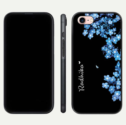 Blue Petal Dream Custom Name Glass Case for iPhone 6 Plus dual-view layout showing text placement and premium finish