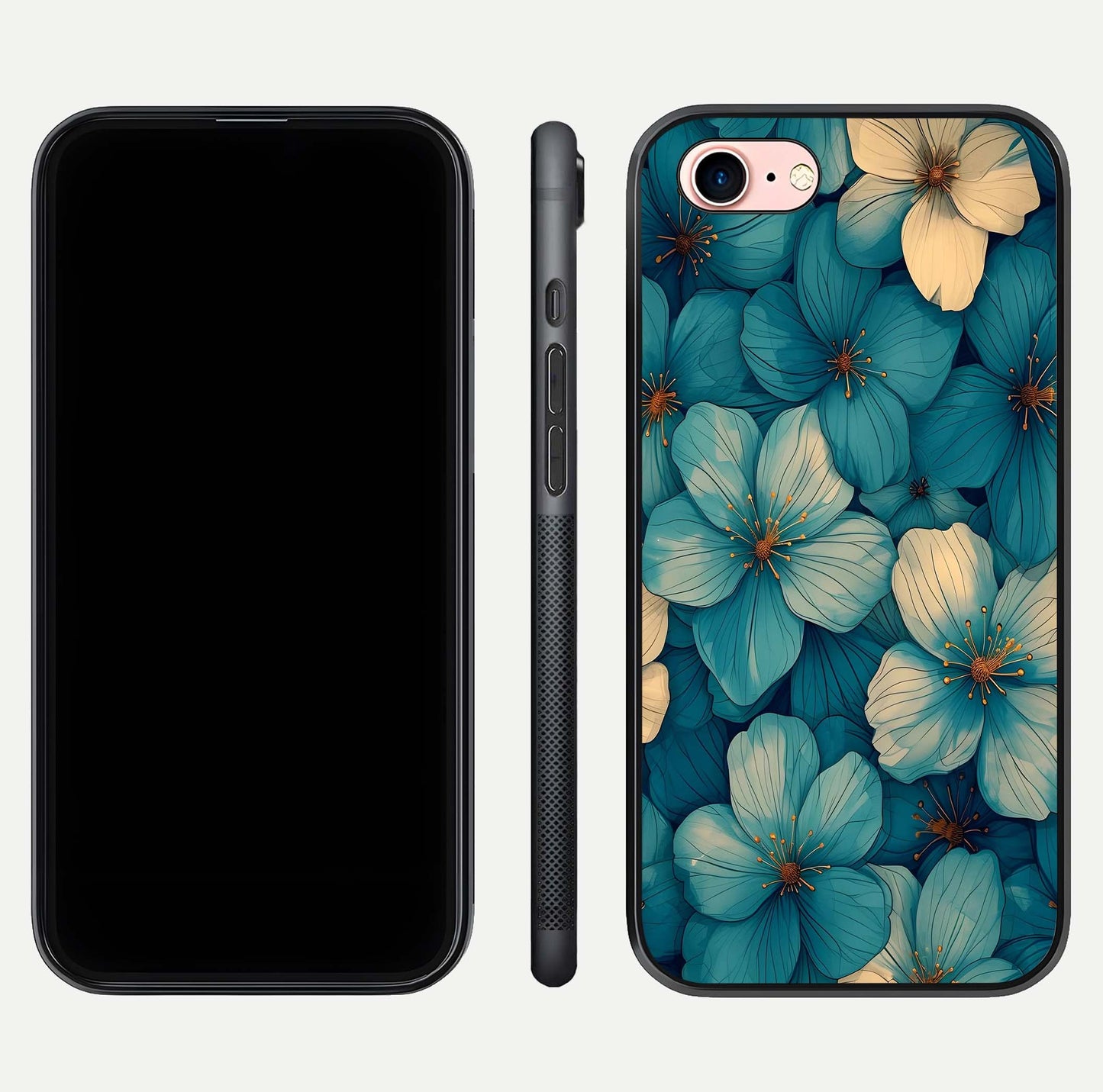 Blue Shade Floral Glass Case for iPhone 6 Plus front-and-back layout displaying bloom contrast and edge polish