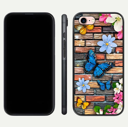Brick Bloom Flight Glass Case for iPhone 6 Plus dual-view layout showing bloom placement and protective edge design