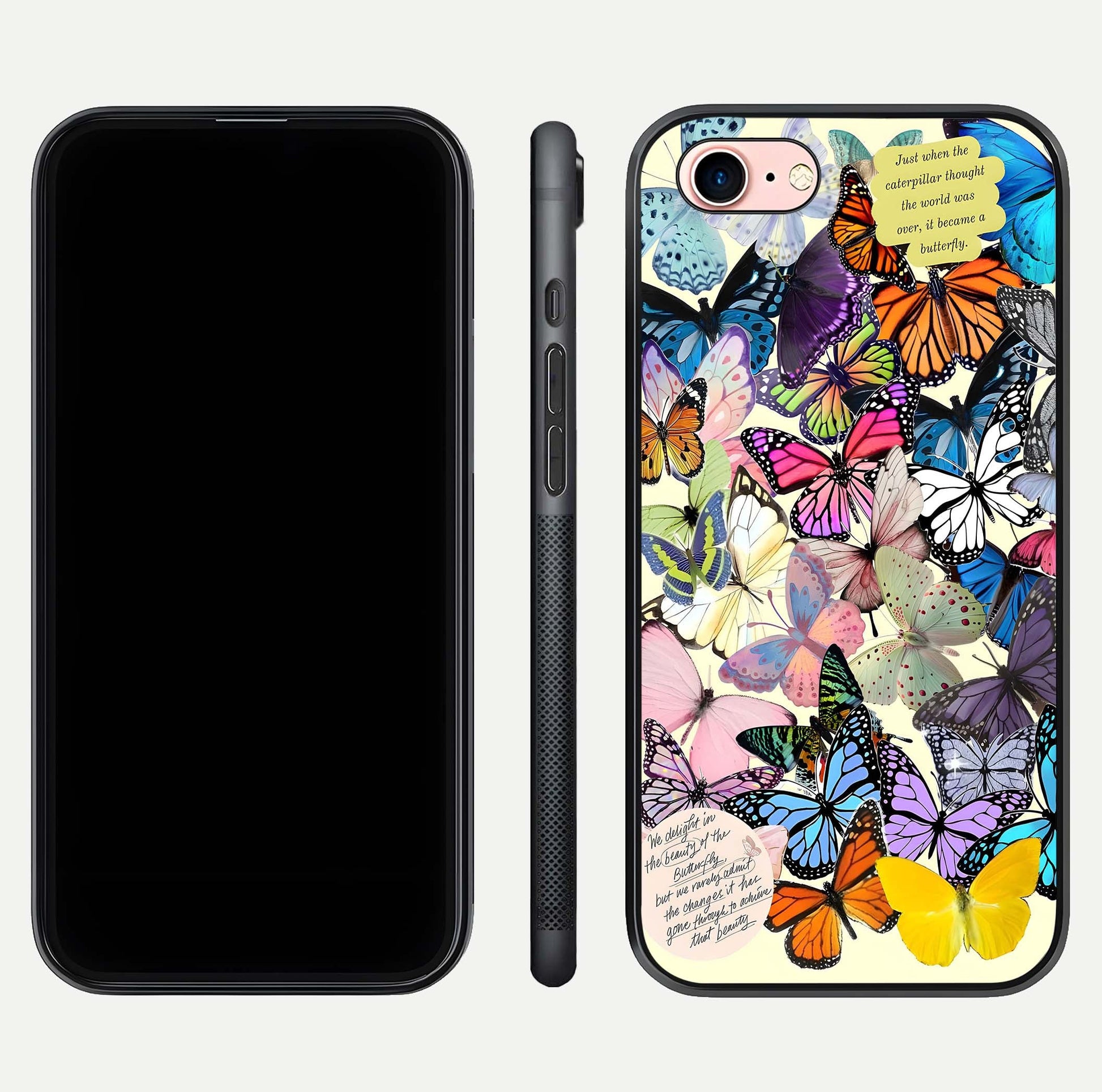 Butterflies Petal Dream Glass Case for iPhone 6 Plus front-and-back layout showcasing floral spread and reflection shine