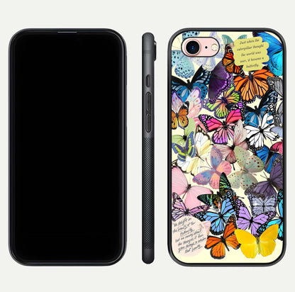 Butterflies Petal Dream Glass Case for iPhone 6 Plus front-and-back layout showcasing floral spread and reflection shine