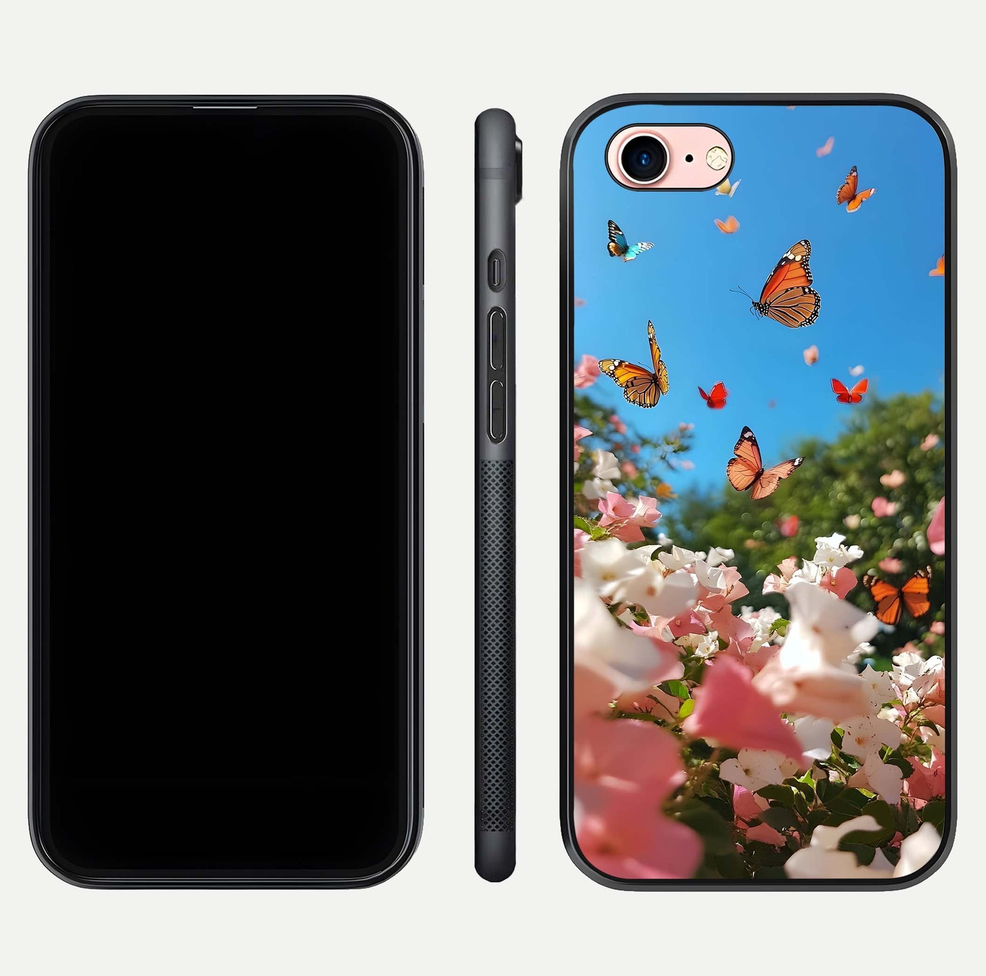 Butterflies in Bloom Sky Glass Case for iPhone 6 Plus dual-view layout displaying elegant composition and glass gloss
