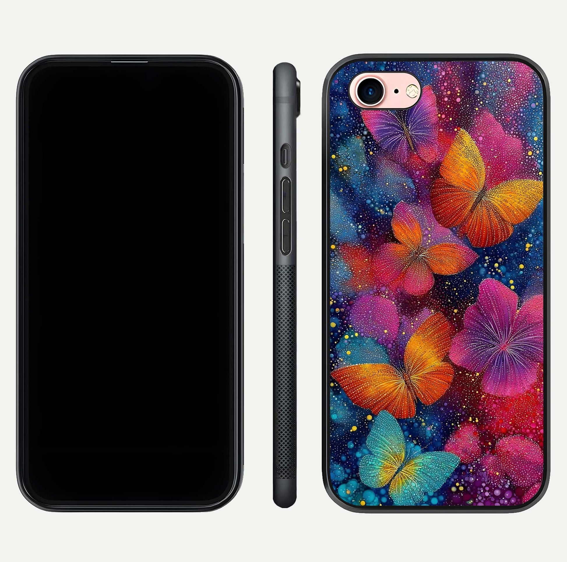 Butterfly Dream Mist Glass Case for iPhone 6 Plus dual-view layout showing mist background and edge polish