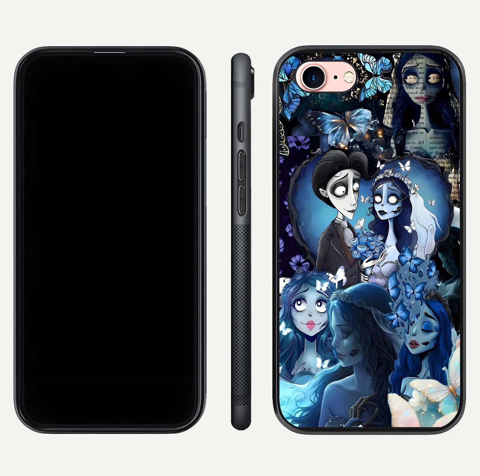 Butterfly Ghost Soul Glass Case for iPhone 6 Plus front-and-back layout highlighting dark art balance and HD shine