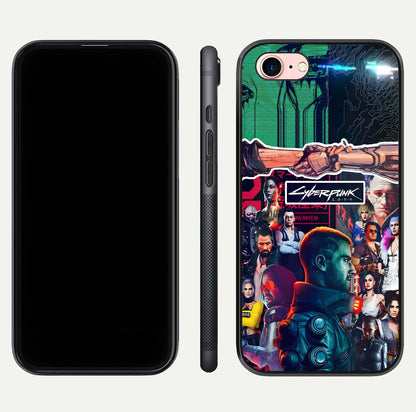 CYBERPUNK Legacy Glass Case for iPhone 6 Plus dual-view layout showing cyberpunk hues and glass precision