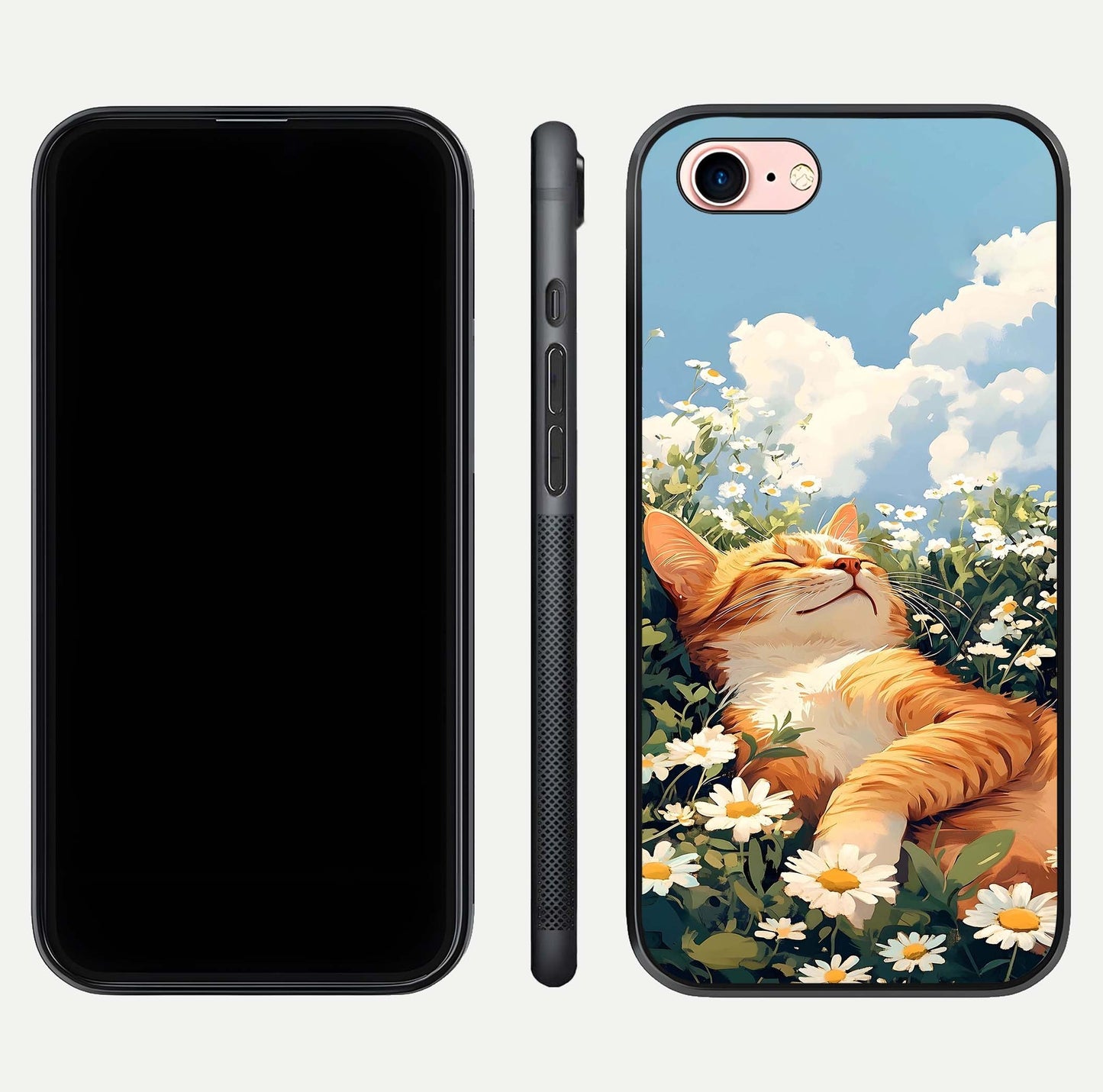 Cat & Flowers View Glass Case for iPhone 6 Plus front-and-back layout showing floral balance and gloss surface