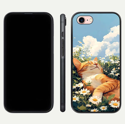 Cat & Flowers View Glass Case for iPhone 6 Plus front-and-back layout showing floral balance and gloss surface