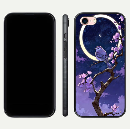 Celestial Bird Blossom Glass Case for iPhone 6 Plus dual-view layout showing art composition and edge clarity