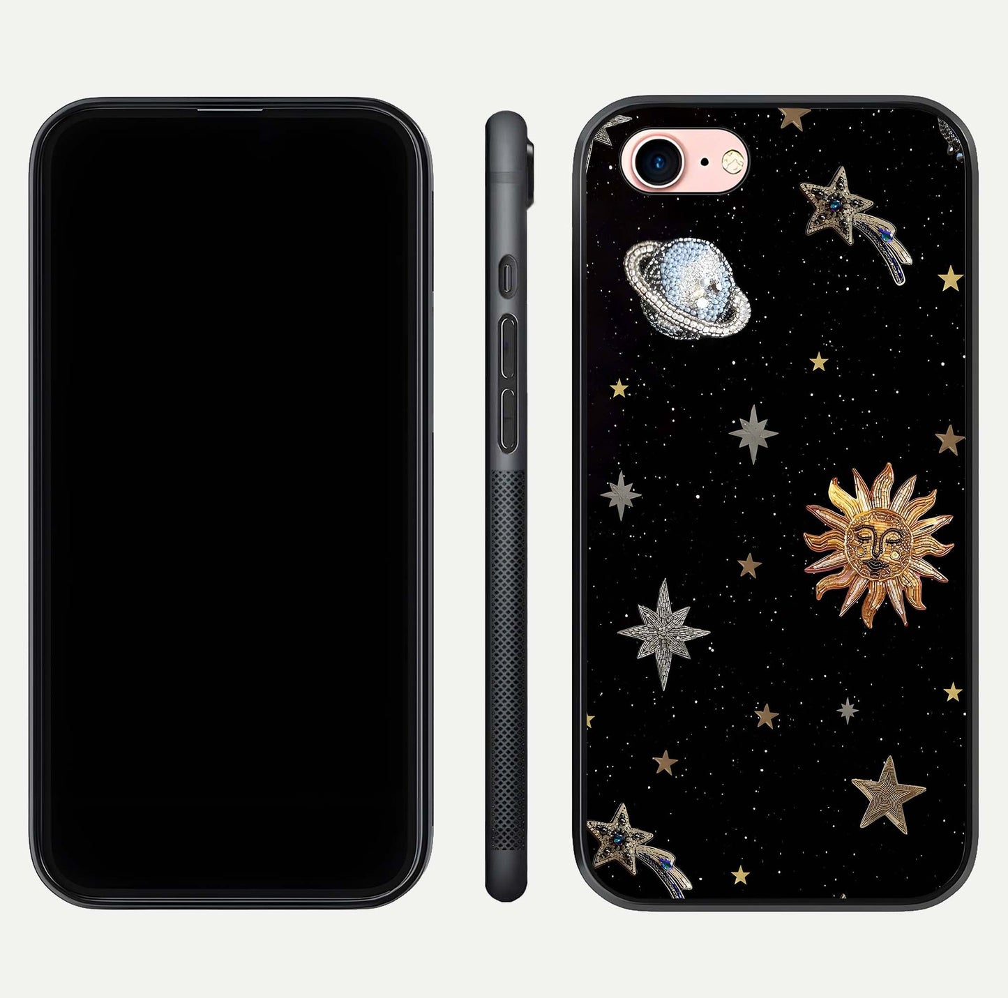 Celestial Moon With Stars Glass Case for iPhone 6 Plus front-and-back layout displaying lunar art and premium finish