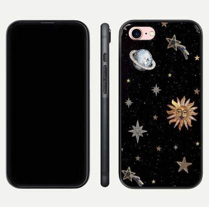 Celestial Moon With Stars Glass Case for iPhone 6 Plus front-and-back layout displaying lunar art and premium finish