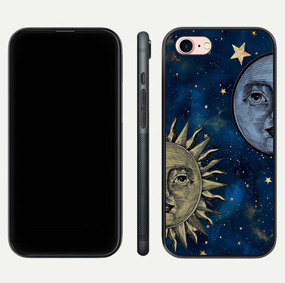 Celestial Moon With Sun Glass Case for iPhone 6 Plus dual-view layout showing luminous pattern and curved edges
