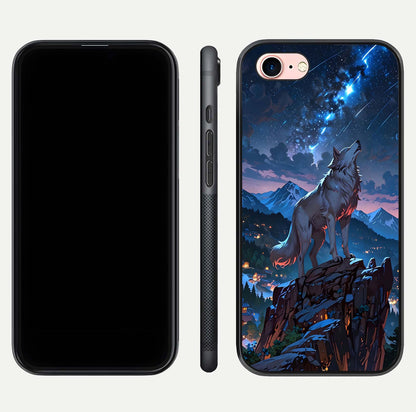 Celestial Wolf Howl Glass Case for iPhone 6 Plus dual-view layout displaying night tones and protective glass edges