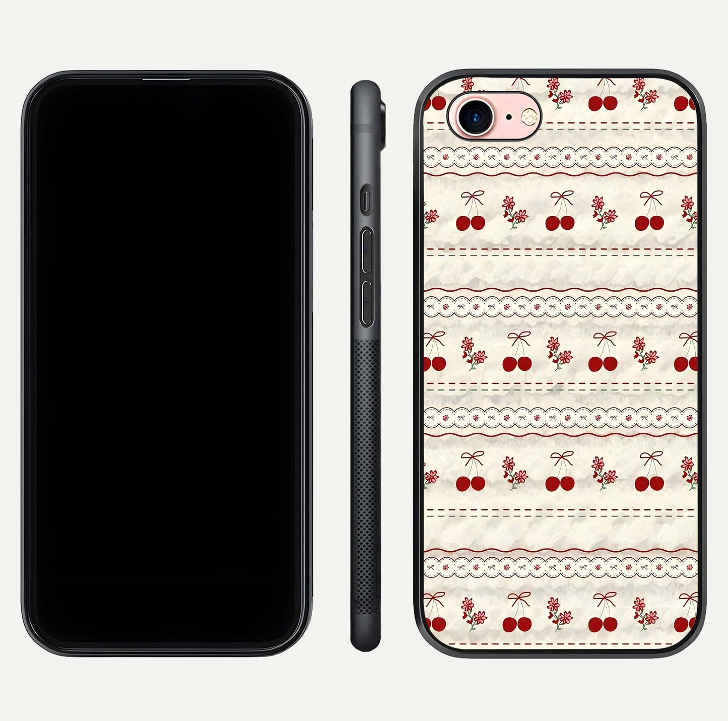 Cherry Bloom Charm Glass Case for iPhone 6 Plus front-and-back layout displaying floral art and smooth finish