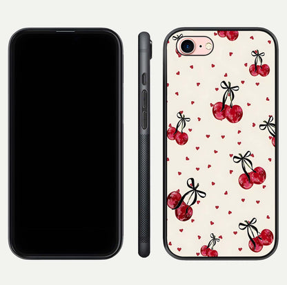 Cherry Heart Bow Glass Case for iPhone 6 Plus front-and-back view showing design clarity and edge protection