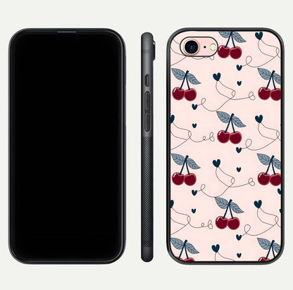 Cherry Heart Line Glass Case for iPhone 6 Plus dual-view layout displaying minimal cherry motif and edge design