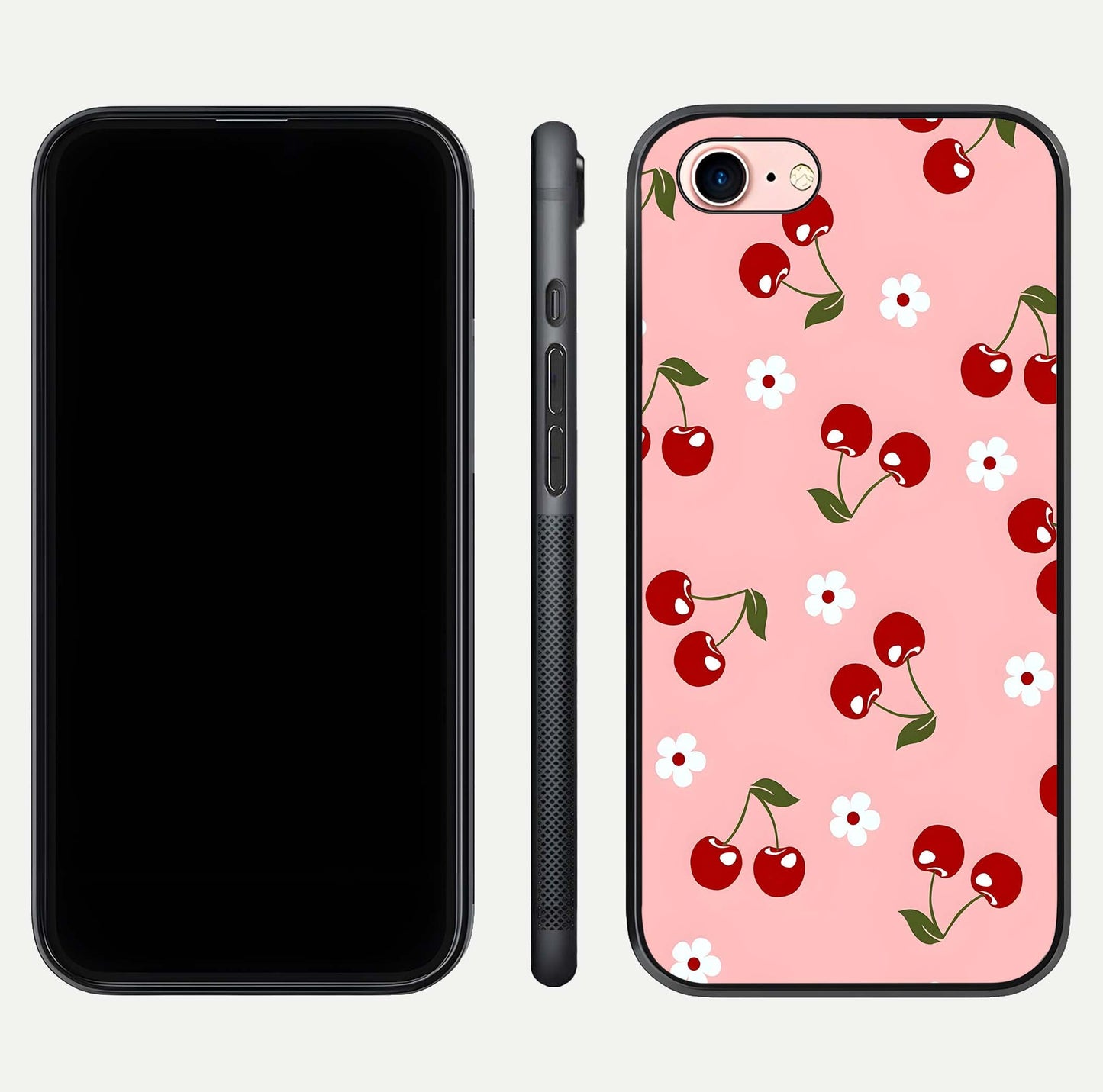 Cherry Love Mood Glass Case for iPhone 6 Plus dual-view layout showing design alignment and curved edges