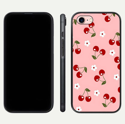 Cherry Love Mood Glass Case for iPhone 6 Plus dual-view layout showing design alignment and curved edges