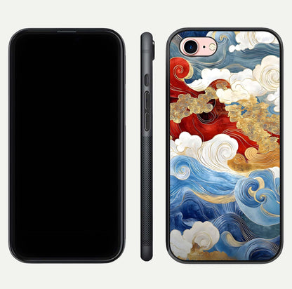Colored Waves Glass Case for iPhone 6 Plus front & back layout showing smooth edges and vivid print tones