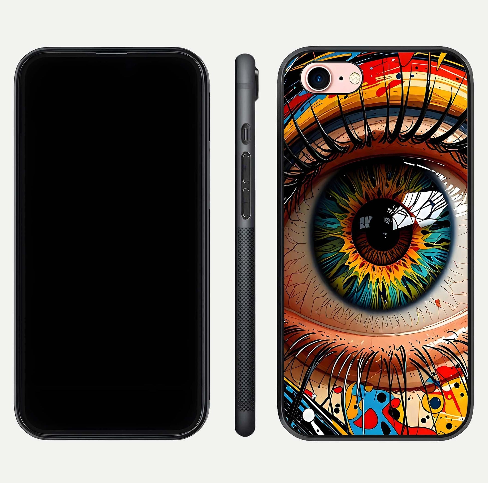 Colorful Eye Glass Case for iPhone 6 Plus dual-view layout displaying vivid tones and smooth glass edges