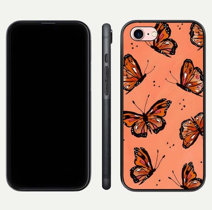 Coral Wing Butterfly Glass Case for iPhone 6 Plus dual-view layout displaying soft floral tones and curved edges