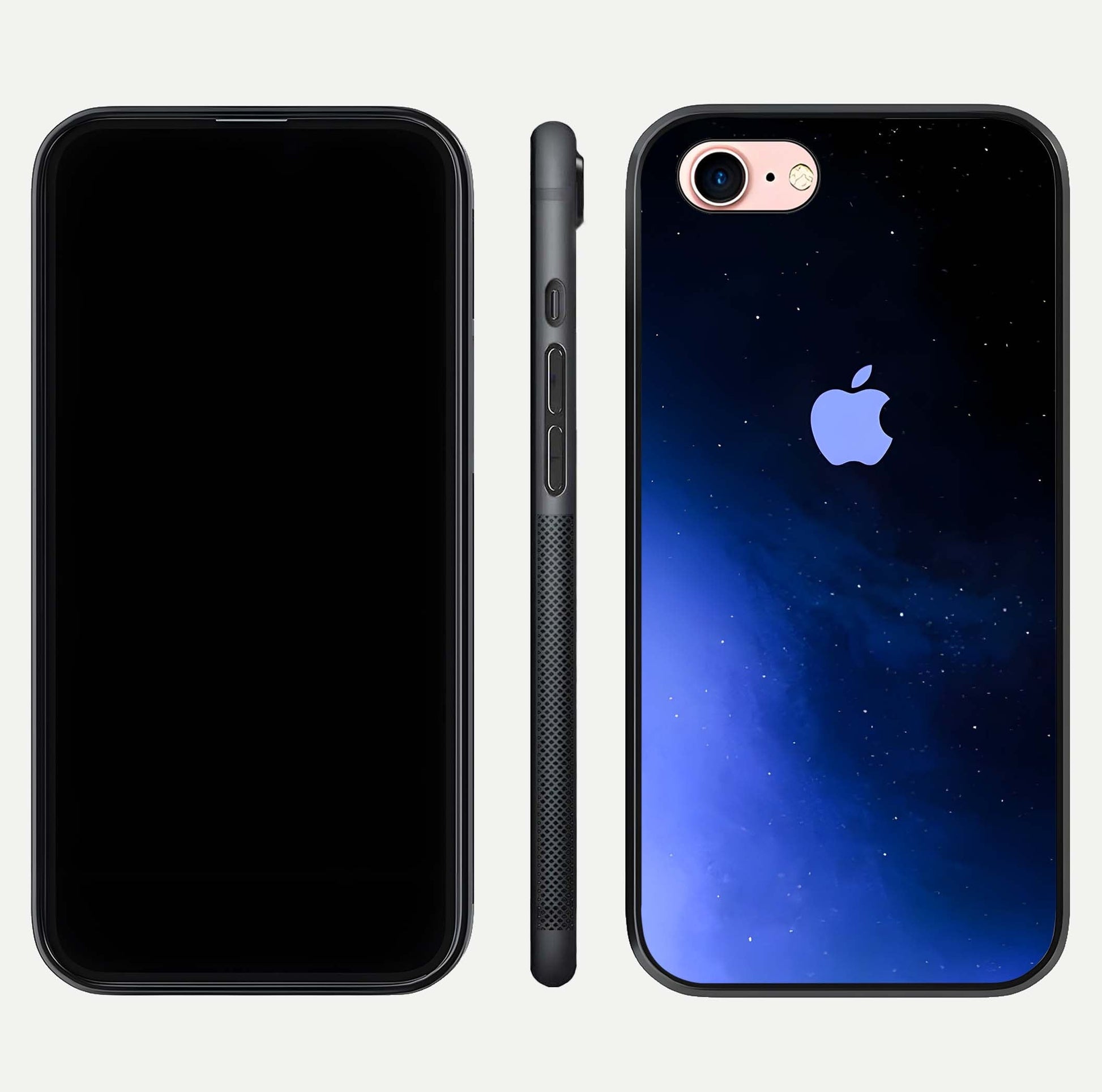 Cosmic Blue Apple Glass Case for iPhone 6 Plus dual-view layout displaying cosmic tones and glass edges