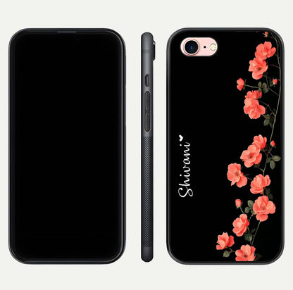 Crimson Bloom Grace Custom Name Glass Case for iPhone 6 Plus dual-view layout displaying custom text and smooth curved edges