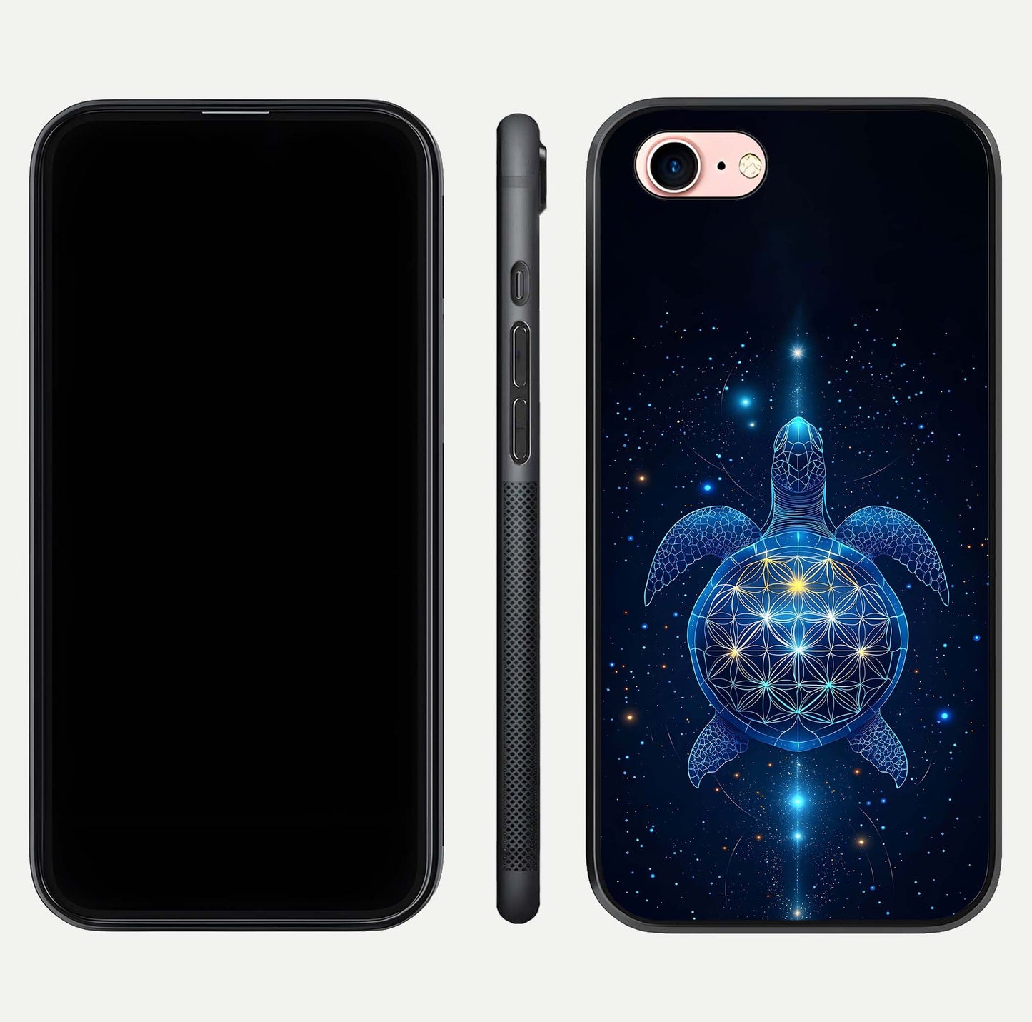 Crimson Blue Turtle Glass Case for iPhone 6 Plus dual-view layout displaying ocean tones and HD finish