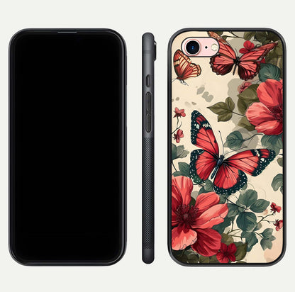 Crimson Butterfly Garden Glass Case for iPhone 6 Plus dual-view layout displaying floral patterns and edge finish