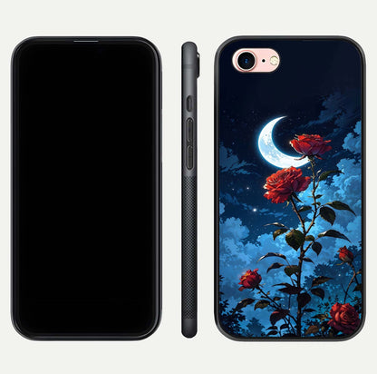 Crimson Rose Moon Glass Case for iPhone 6 Plus dual-view layout displaying red tones and soft gloss