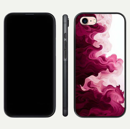 Crimson Wave Flow Glass Case for iPhone 6 Plus dual-view layout displaying curved wave art and polished surface
