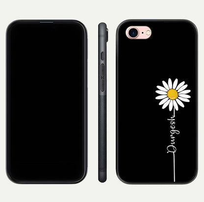 Custom Name White Flower Glass Case for iPhone 6 Plus dual-view layout showing elegant floral tone and curved edge finish