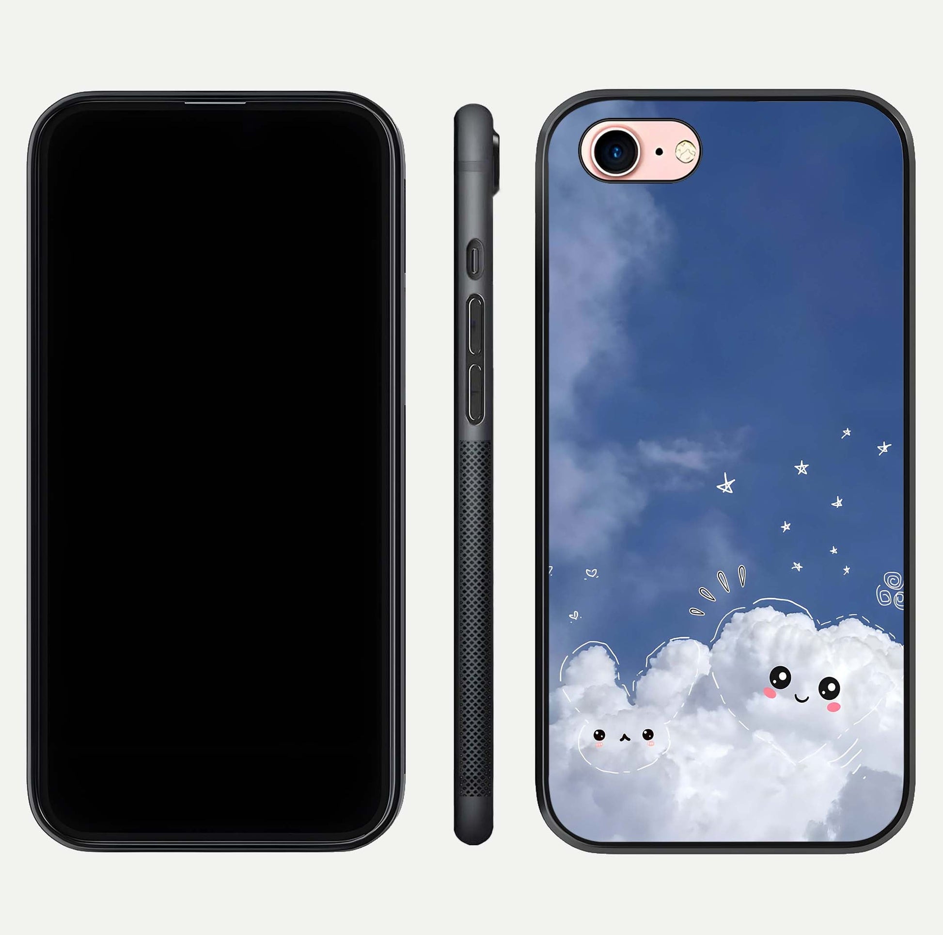 Cute Blossom Cloud Glass Case for iPhone 6 Plus dual-view layout displaying cute floral clouds and polished edge