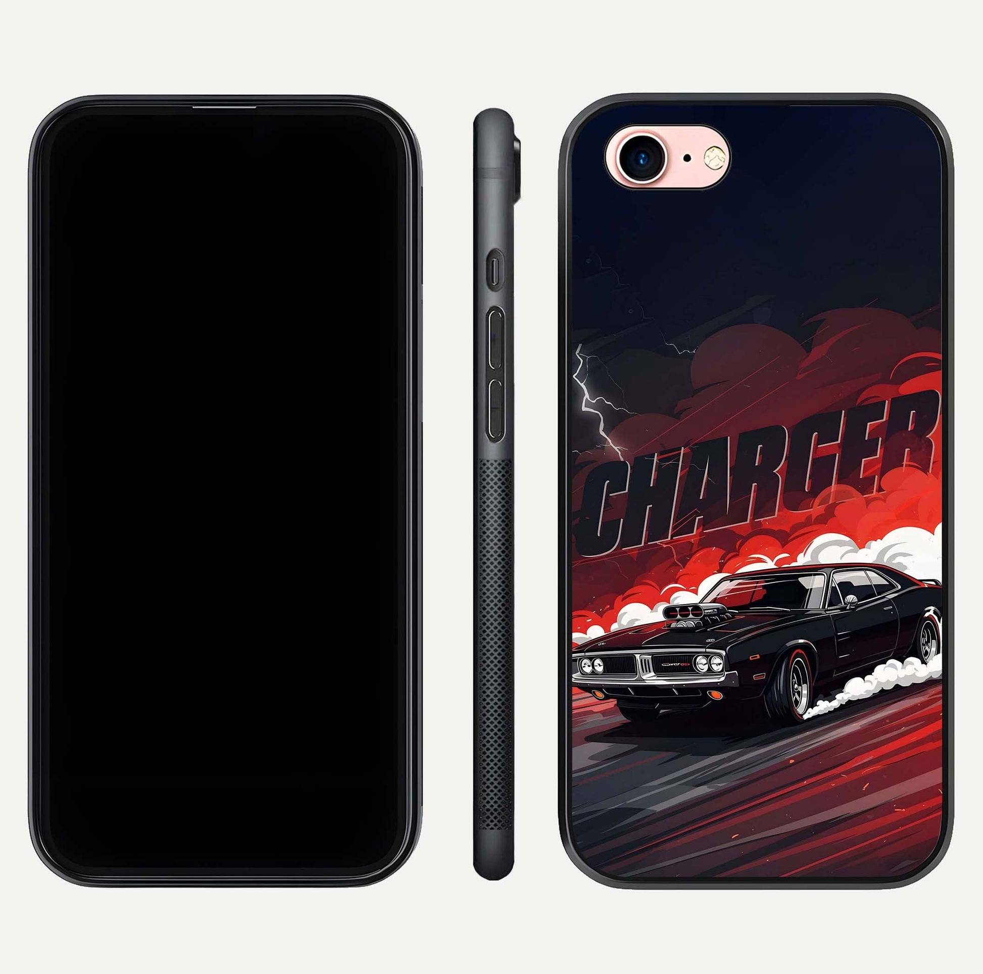 Dark Charger Fury Glass Case for iPhone 6 Plus dual-view layout displaying HD design and polished edges