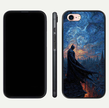 Dark Knight Dusk Glass Case for iPhone 6 Plus dual-view layout displaying HD hero print and curved glass edges