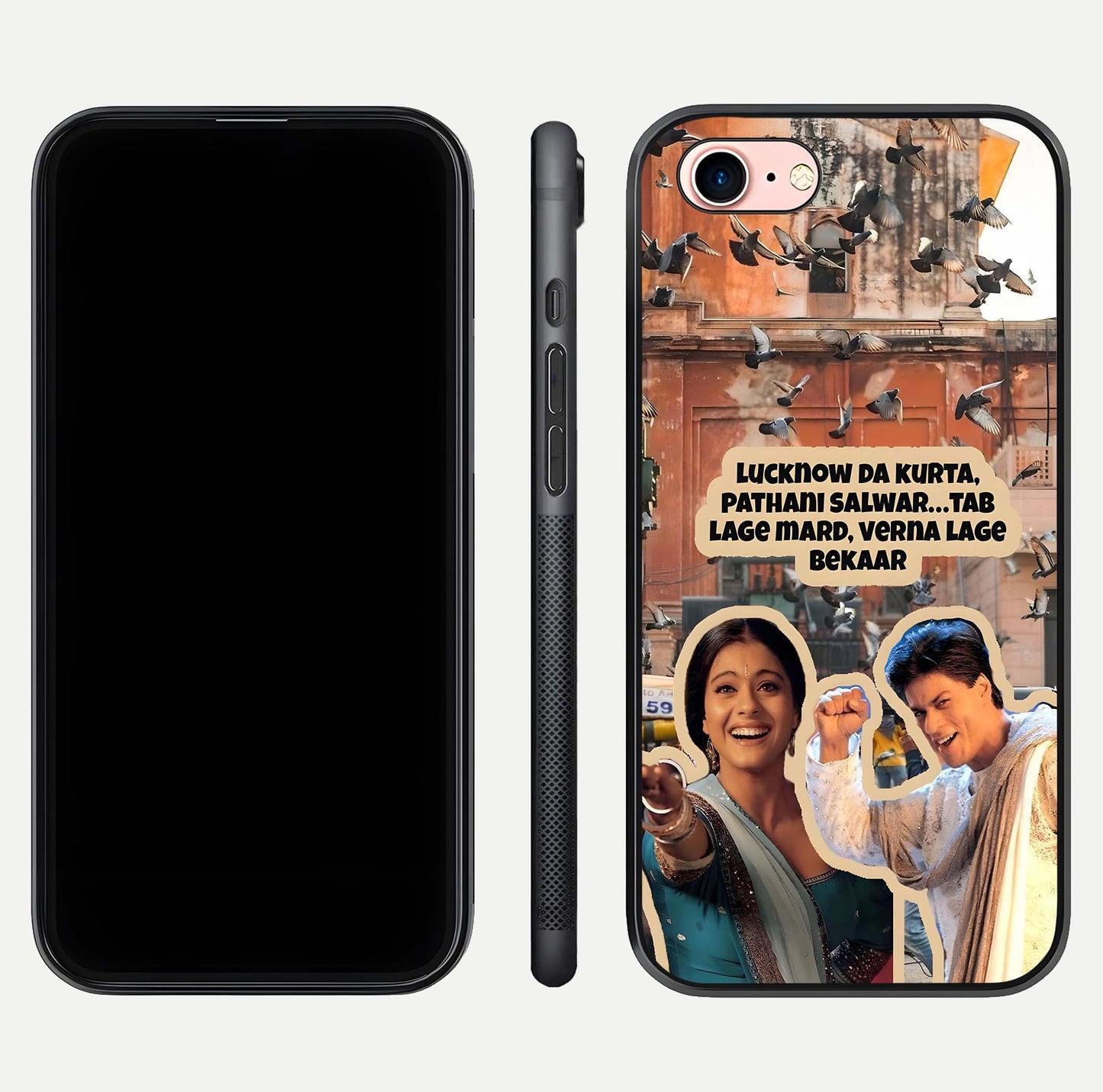 Desi Retro Vibes Glass Case for iPhone 6 Plus dual-view layout showing nostalgic design and smooth glass curve