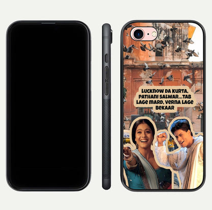 Desi Retro Vibes Glass Case for iPhone 6 Plus dual-view layout showing nostalgic design and smooth glass curve