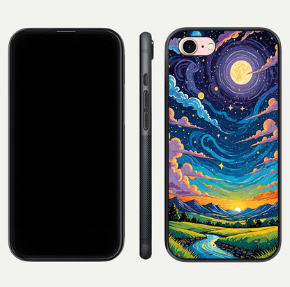 Dreamy Night Landscape Glass Case for iPhone 6 Plus dual-view layout displaying HD print and curved glass edges