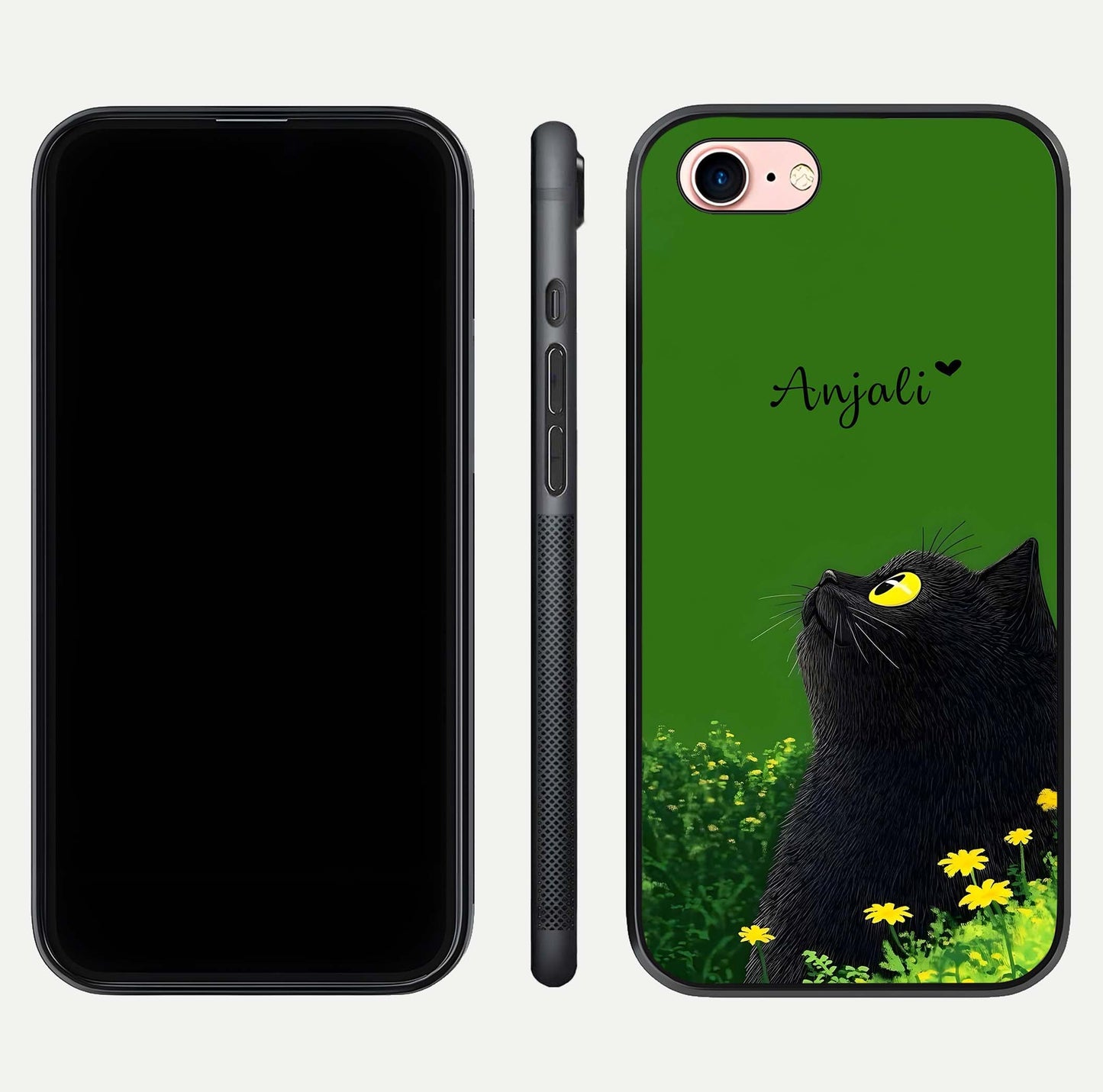 Emerald Cat Custom Name Glass Case for iPhone 6 Plus dual-view layout displaying artistic tones and smooth curves