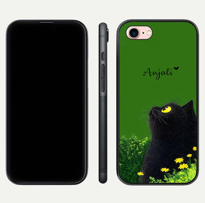 Emerald Cat Custom Name Glass Case for iPhone 6 Plus dual-view layout displaying artistic tones and smooth curves