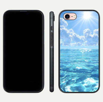 Endless Ocean Horizon Glass Case for iPhone 6 Plus dual-view layout displaying calm seascape and curved edges