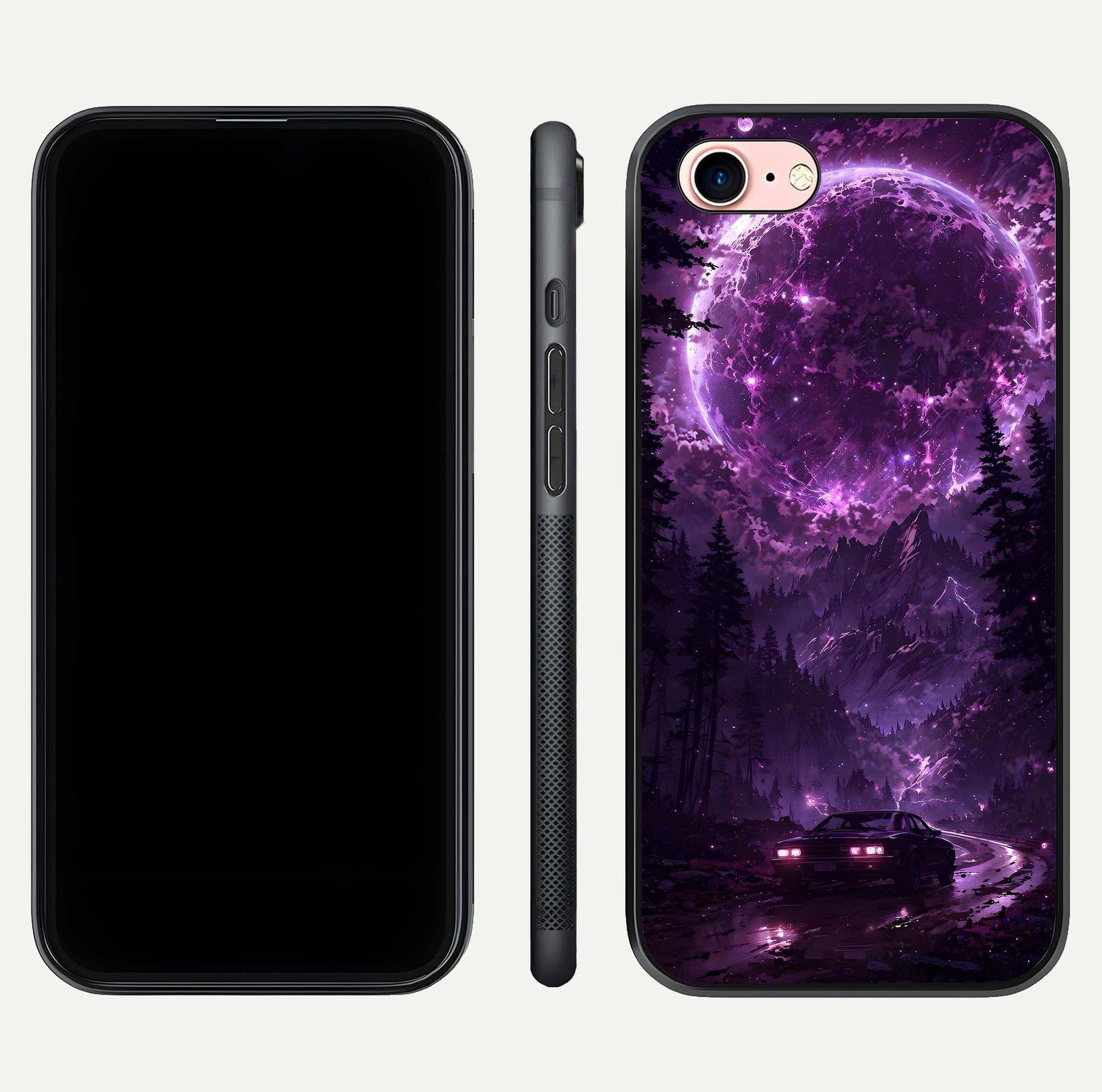 Eternal Cosmic Drive Glass Case for iPhone 6 Plus dual-view layout displaying outer-space tones and curved finish