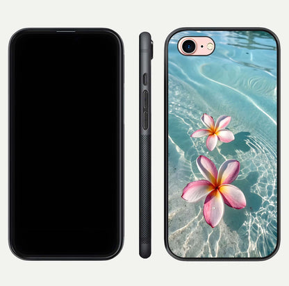 Floating Bloom Bliss Glass Case for iPhone 6 Plus dual-view layout displaying soft pastel flowers and curved glass